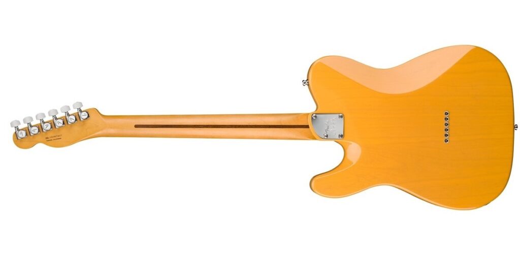 Fender American Ultra Telecaster®, Diapasón de arce, Butterscotch Blonde. Back.
