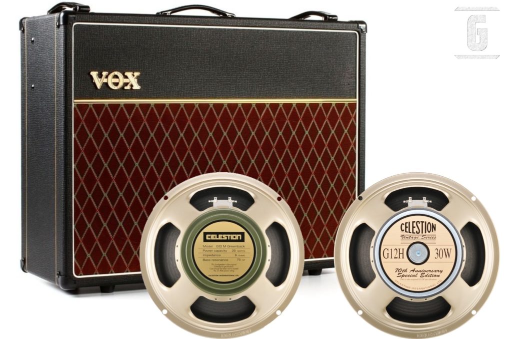 Elegir un altavoz o parlante de guitarra: Amplificador Vox AC30, Celestion Greenback G12M y G12H30