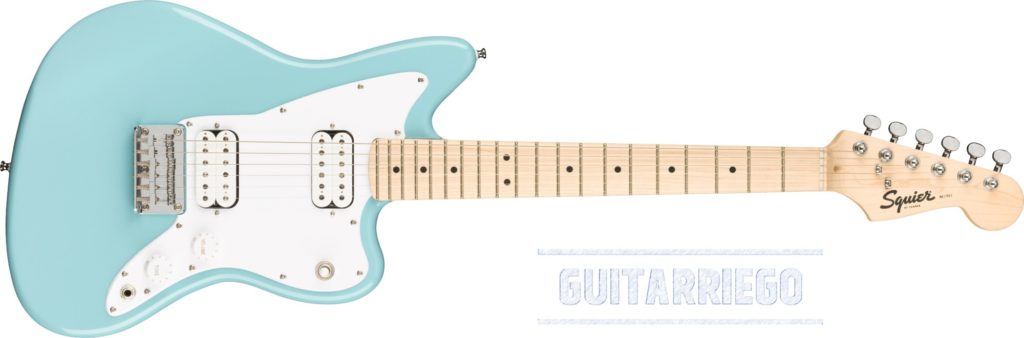 Squier Mini Jazzmaster HH en Daphne Blue, guitarra ideal para niños.