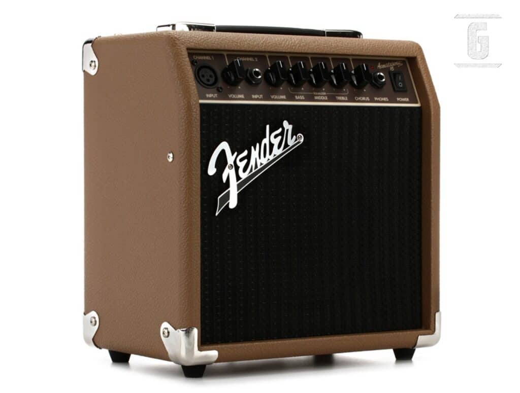 Fender Acoustasonic 15, uno de los mejores amplificadores de guitarra acústica baratos para principiantes.
