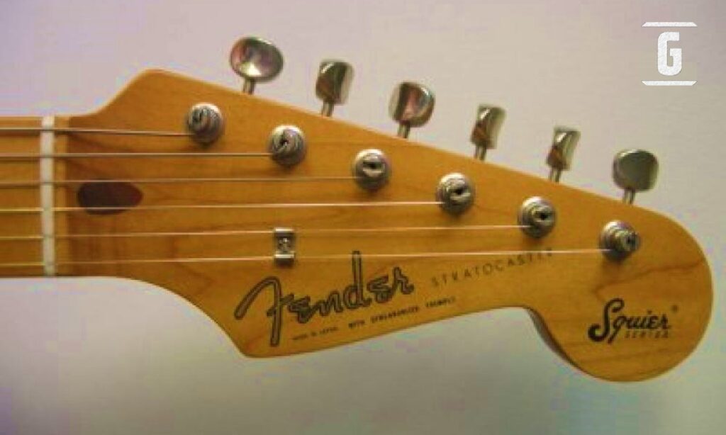 Headstock Fender Squier Series Stratocaster Japan, known as Squier JV.