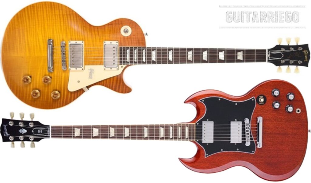 Guitarras Gibson Les Paul e SG, os modelos mais emblemáticos e populares da mais tradicional empresa de guitarras.