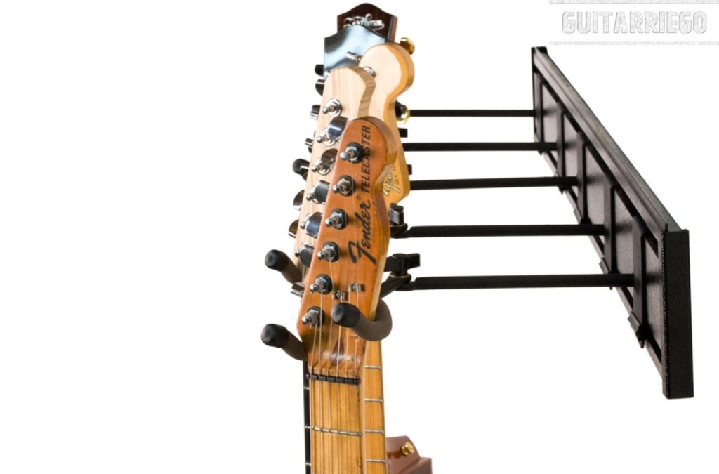 String Swing Guitar Rack, wall mount for 5 guitars, a way to care for and display your guitars.