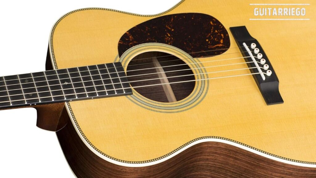 Acoustic guitar soundboard, the main shaper of a guitar's tone.